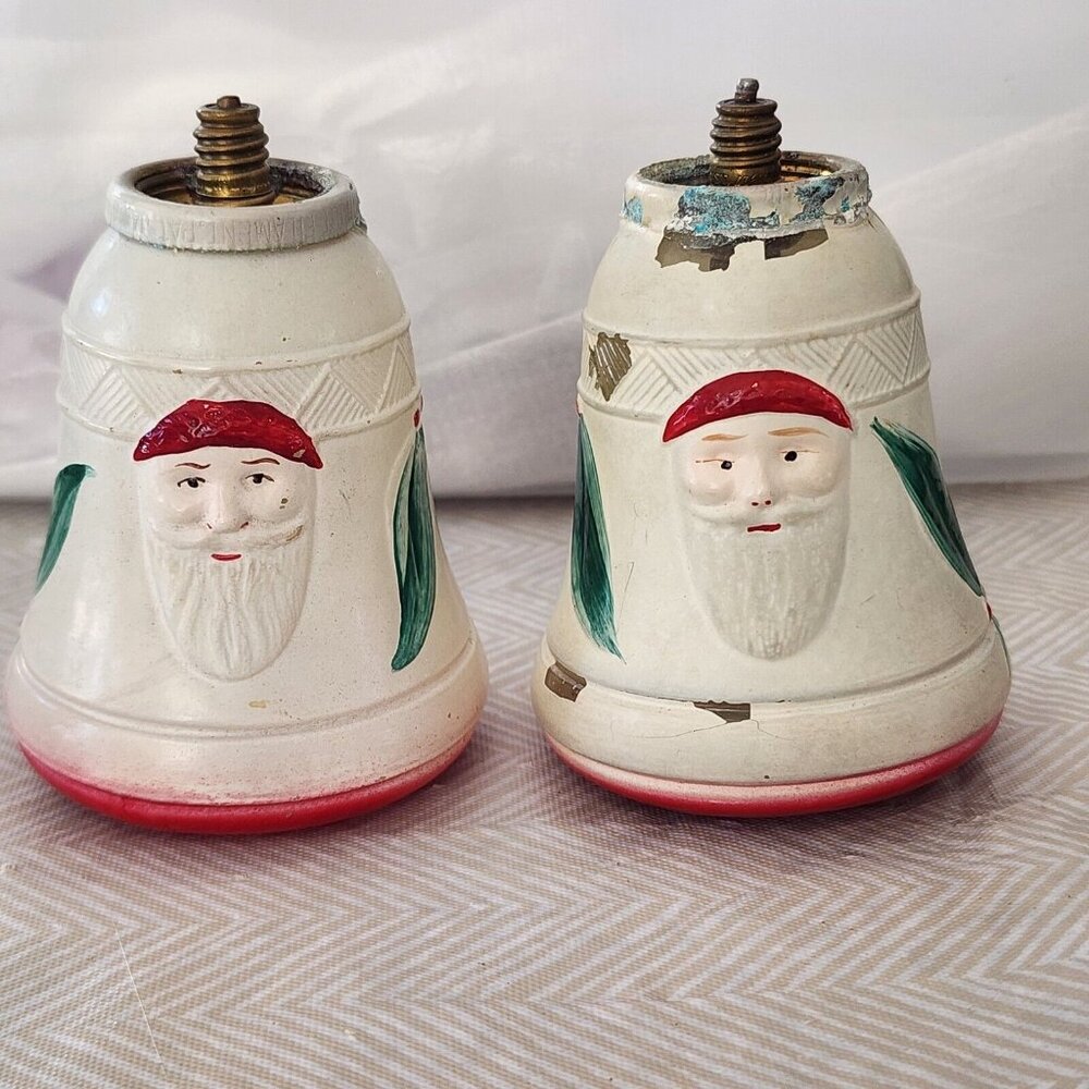 Antique 1927 Dresden Germany Christmas Light Cover Bell With Santa READ DESCRIPT